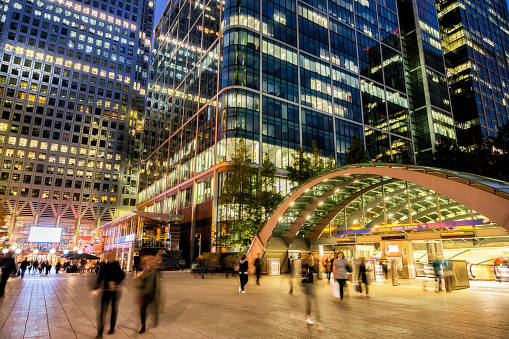 Subway station in Canary Wharf, London's Financial District, England